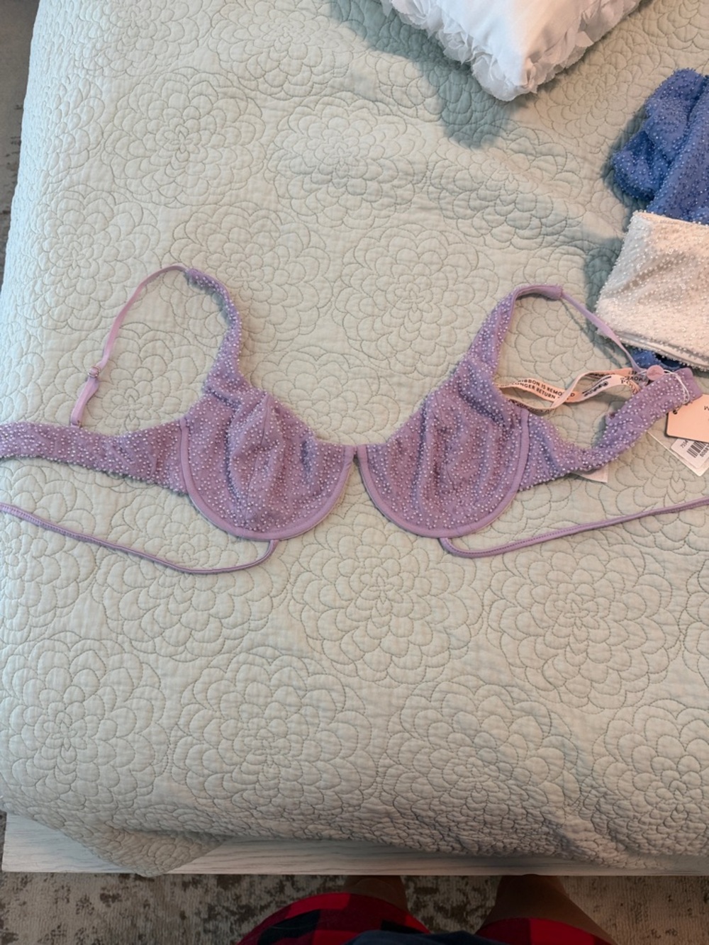 Oh Polly Lilac Embellished Underwire Bra